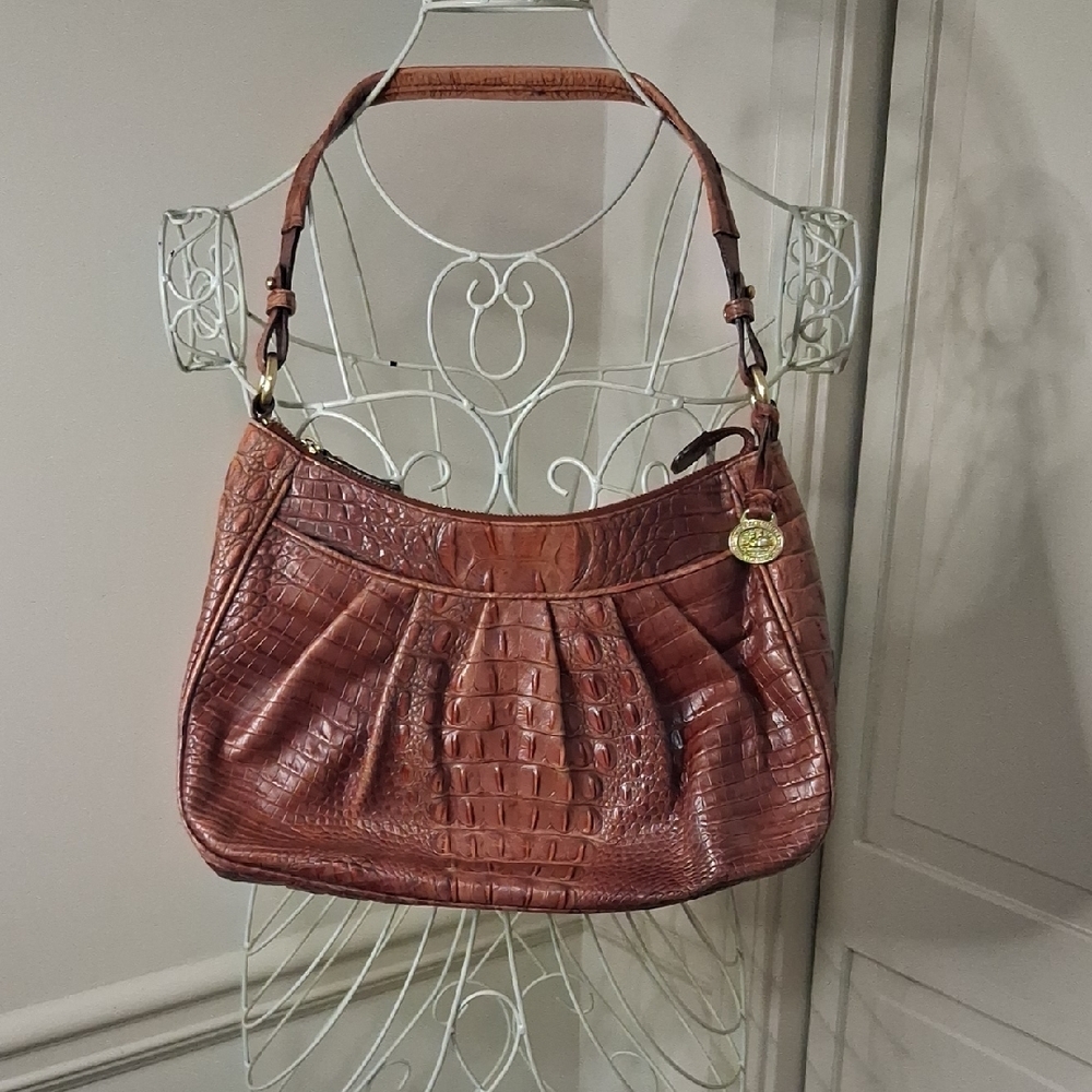 Brahmin Rich Brown Croc-Embossed Shoulder Bag